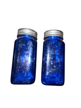 Cobalt Blue Glass Shaker Set With Tops Farmhouse Country